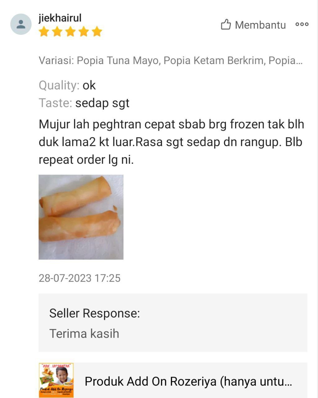 Customer Rozeriya Reaction